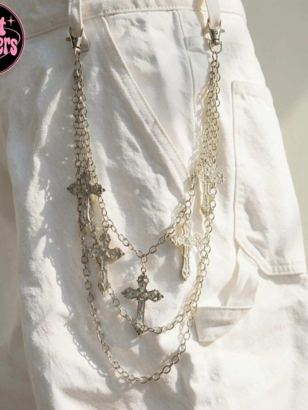 Y2k 2000s style Silver Cross Chain Belt